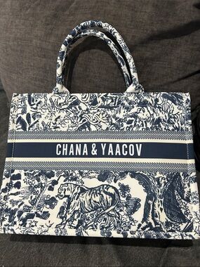 Navy and White Printed Tote Bag